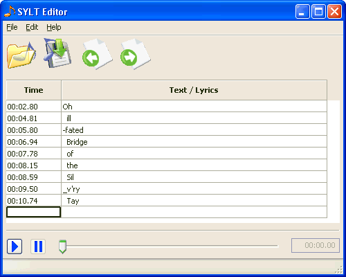 Screen-shot of the SYLT Editor